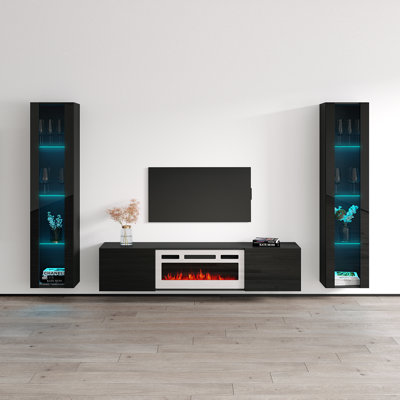 Cali 103.6" WH-EF Floating Fireplace Black Entertainment Centre