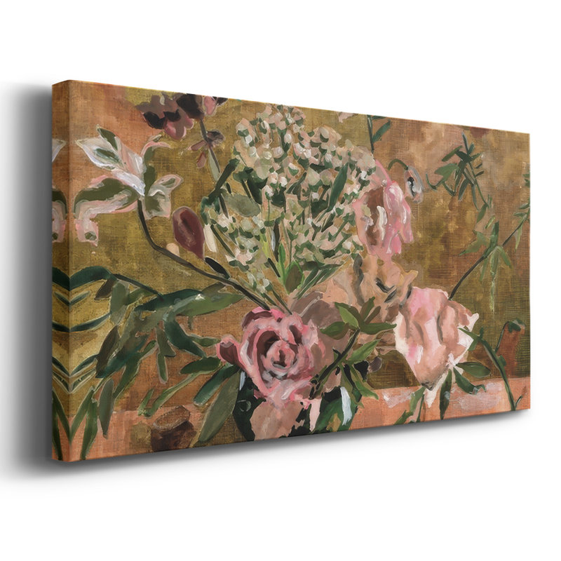 Le Bouquet I - Toile tendue avec châssis tendue, prête à être accrochée, H 25 po x l 49 po, Doré