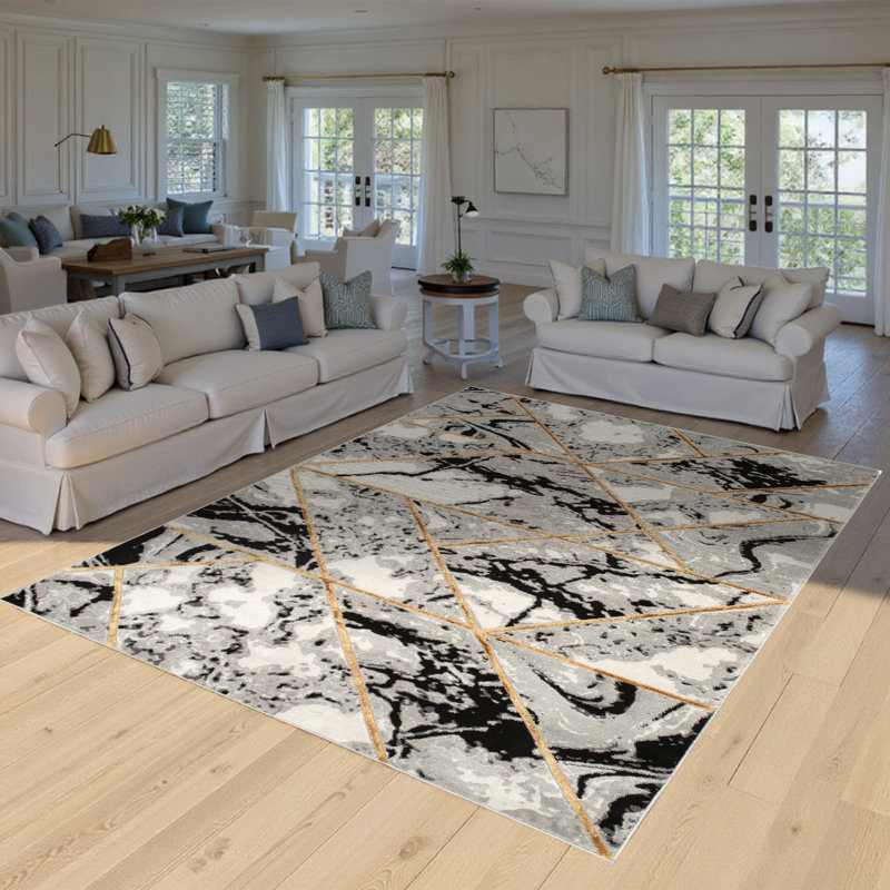 Monaco Series Abrstract Black/Gray/Ivory/Beige Area Rug, Rectangle 7'9" x 10'2"