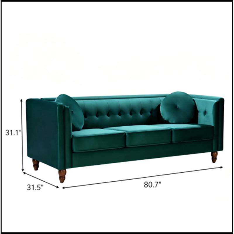 SVelvet rembourré avec accoudoirs carrés et coussins, Green