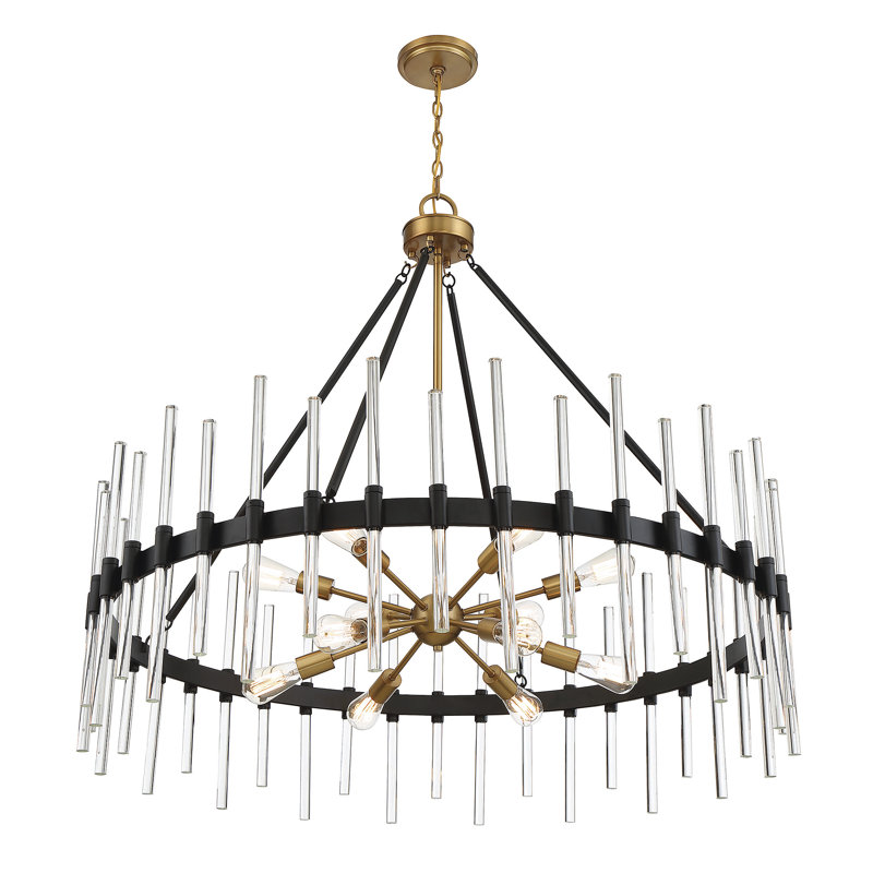 Santiago 12-Light Chandelier in Matte Black with Warm Brass Accents