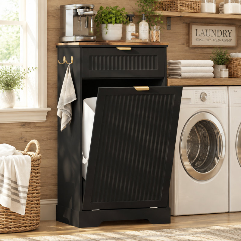 Armoire à poubelle basculante de 13 gallons avec tiroir et crochets, 13 gallons, Noir