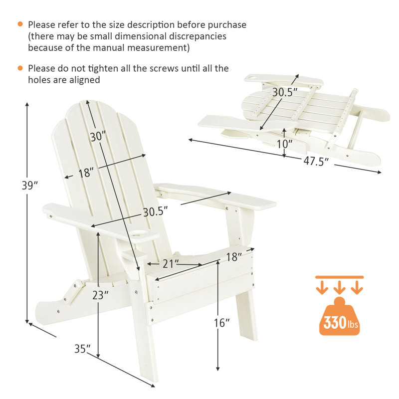 Foldable Outdoor Adirondack Chair, White