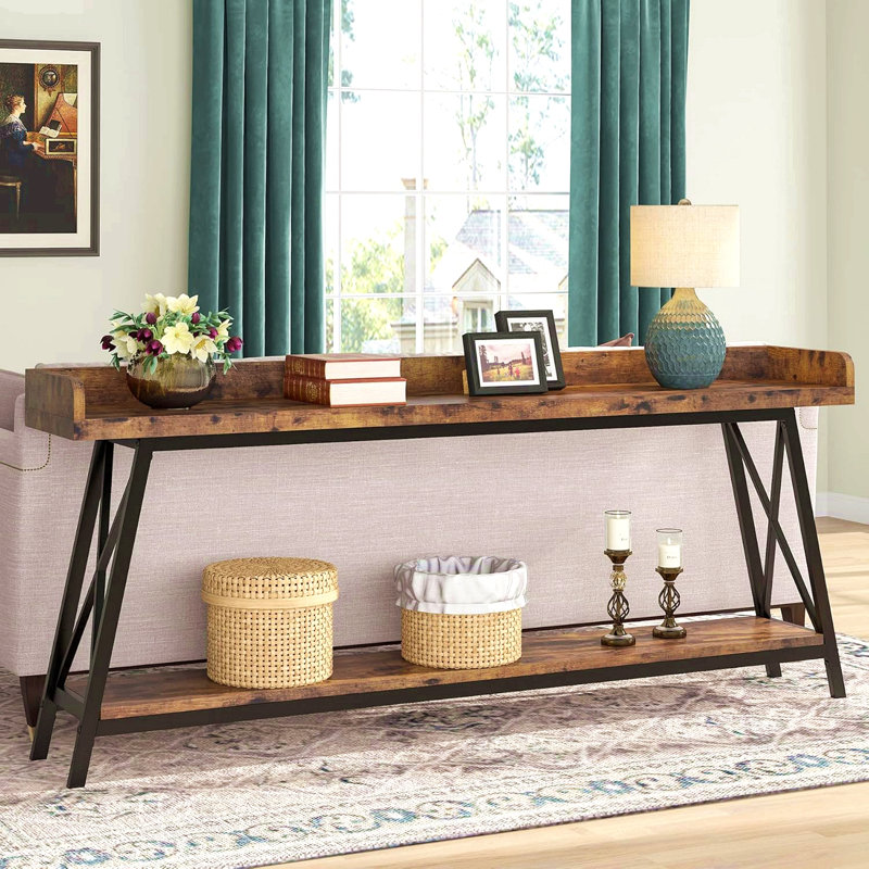 70.9" Extra Long Industrial Console Table, Sofa Table Behind Couch, Narrow Entryway Hallway Bar Table