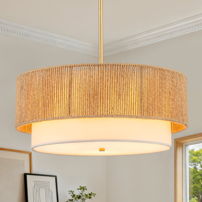Luminaire suspendu en rotin 18 po pour salle à manger, luminaire suspendu 3 lumières Boho
