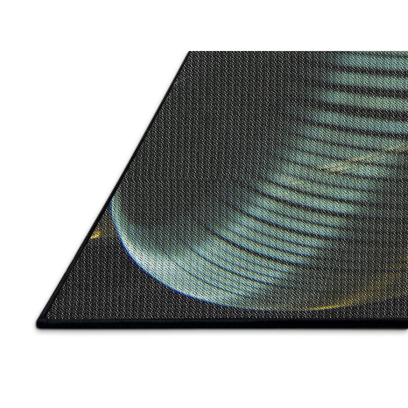Laine tissée à la machine abstraite et polyester noir/vert Tapis décoratif, Rectangle 7 pi x 9 pi