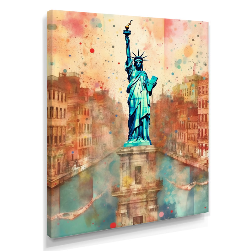 Statue de la liberté, collage rétro - New York City, art mural, Toile tendue, H 32 po x l 24 po
