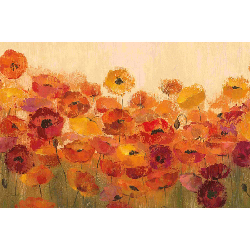Summer Poppies par Silvia Vassileva - on, H 24 po x l 36 po, Cadre photo noyer, Oui