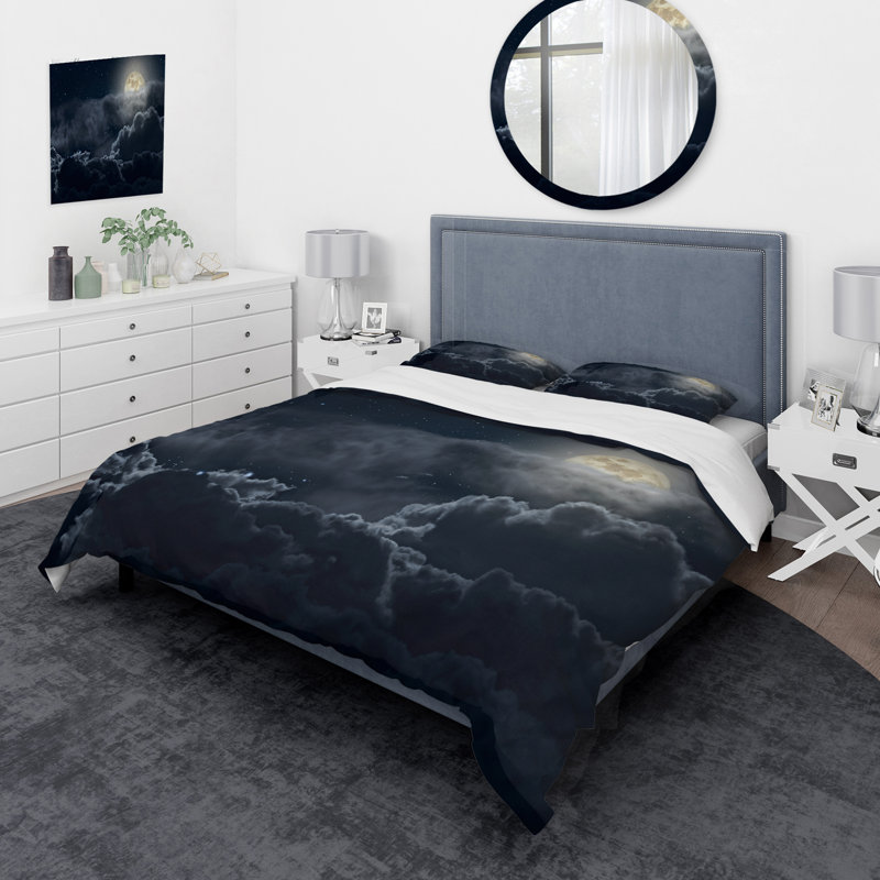 Cloudy Full Moon Night - Ensemble de housse de couette nautique et côtier - Polyester en microfibre