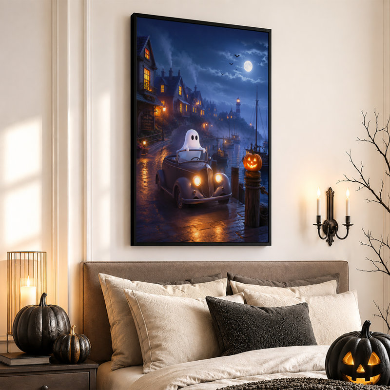 Art mural blanc sur toile, "White Ghost Drive", H 30 po x l 20 po