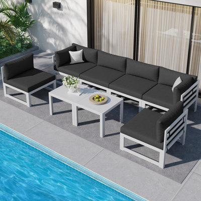 Gilemette 8-Piece Modern Aluminum Outdoor Sectional Seating Group with Cushions & Coffee Table, Rust-Resistant Patio Conversation Set