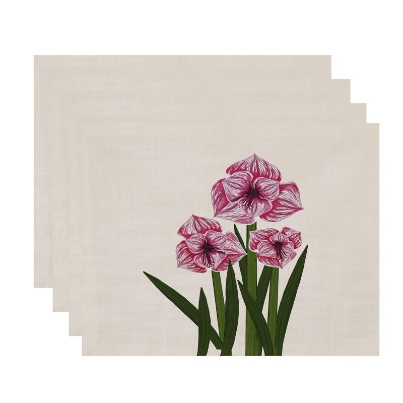 Amanda Polyester Floral Rectangle Placemat, Pink