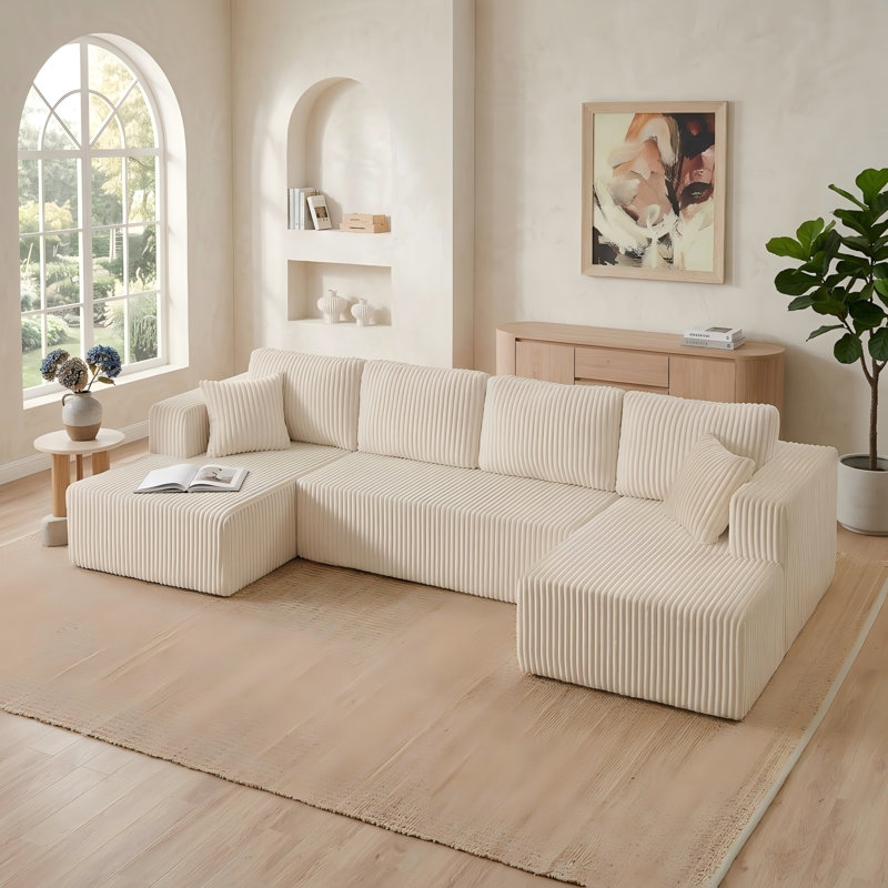 Canapé modulaire en velours côtelé 132 po, Beige Corduroy