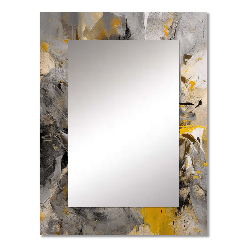 Mustard Yellow And Vivid Gray III - Abstract Wall Mirror, Modern Decorative Mirror, Printed Metal Art, 32" x 24"