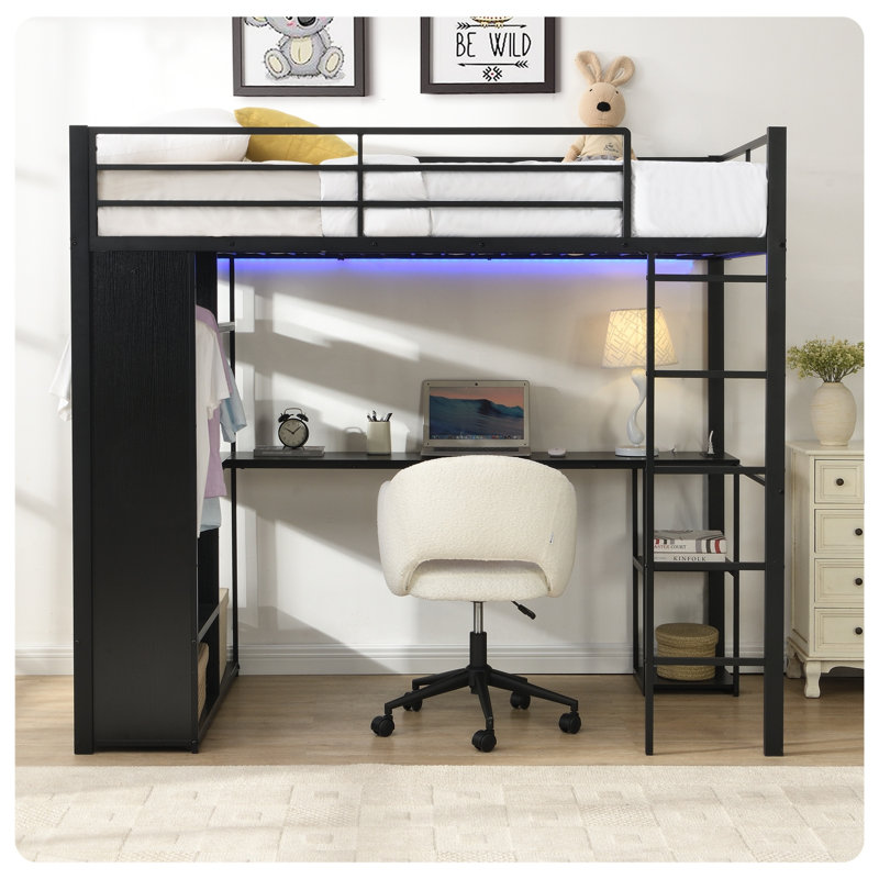 Lit mezzanine simple en métal avec bureau