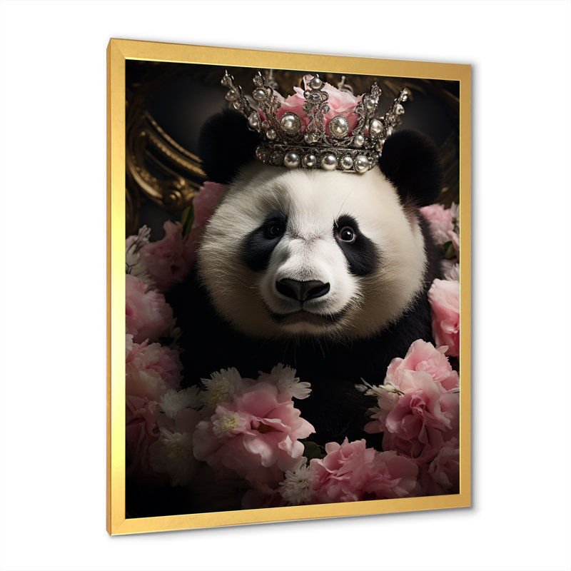 Regal Panda couronné Portrait - Panda Animal, art mural, H 32 po x l 16 po x P 1 po, Cadre doré simple