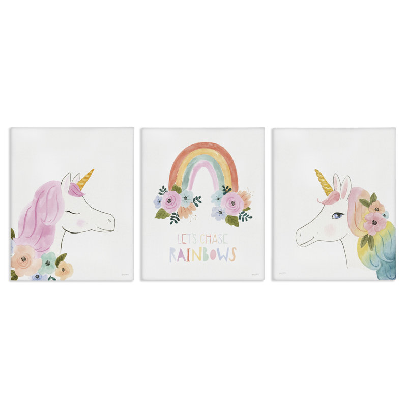 «Let Chase Rainbows Unicorns», ensemble de 3 giclées par Jenaya Jackson, H 30 po x l 24 po, Estampe numérique Farmhouse