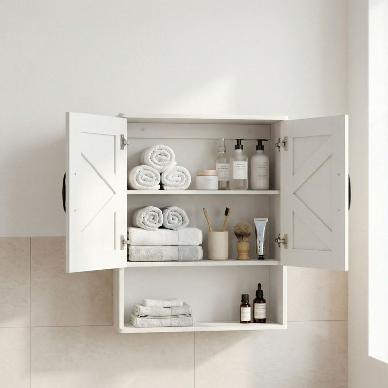 Armoire de salle de bain murale 19 ", rangement mural avec tablettes réglables et porte double, Blanc