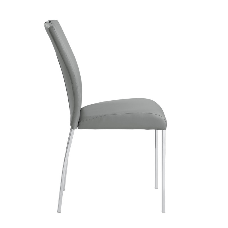 Gray Faux Leather Upholstered Side Chair with Chrome Metal Legs