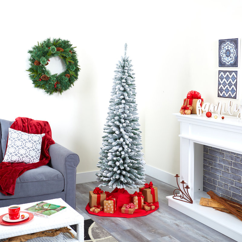 Arbre de Noël artificiel pin floqué, H 6 pi