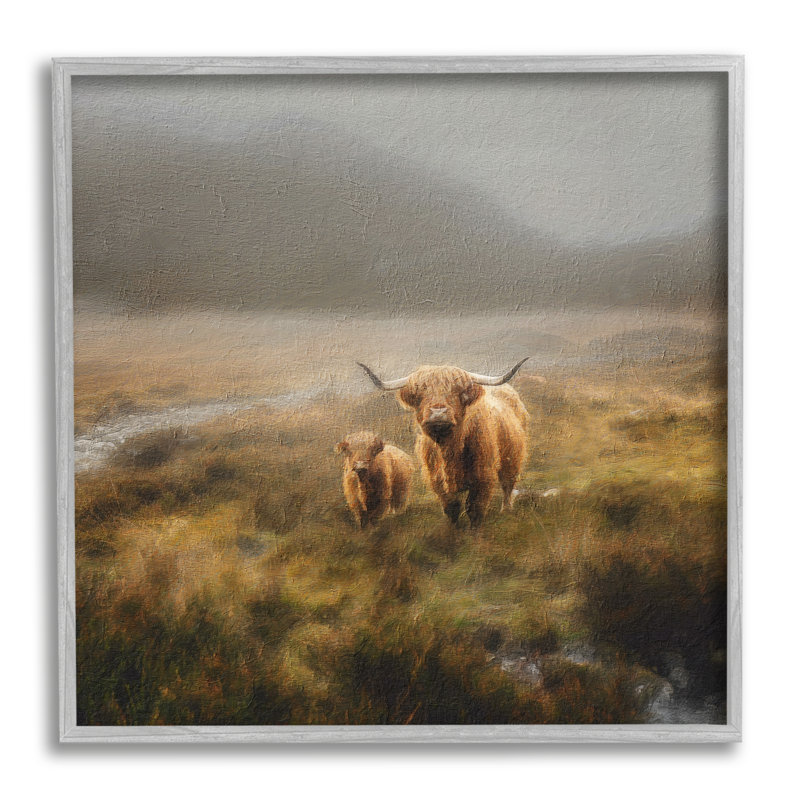 Highland Cows Country par Paul Brent, H 24 po x l 24 po x P 1,5 po, Estampe numérique Farmhouse