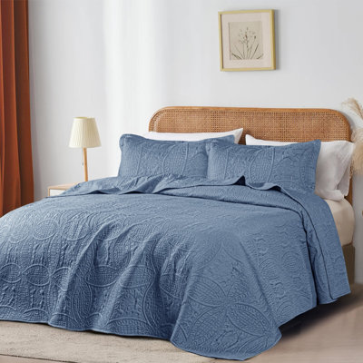Couvre-lit matelassé à pièces, grand lit/queen – Literie réversible ultra douce, confort toutes saisons, couette légère surdimensionnée avec 2 taies d'oreiller (gris bleuâtre)