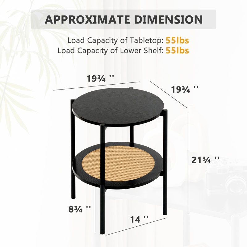 Round End Table Side Table with 2-Tier Storage Shelves(Set of 2)