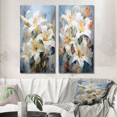 Ensemble de 2 impressions murales sur toile lys beige et jaune