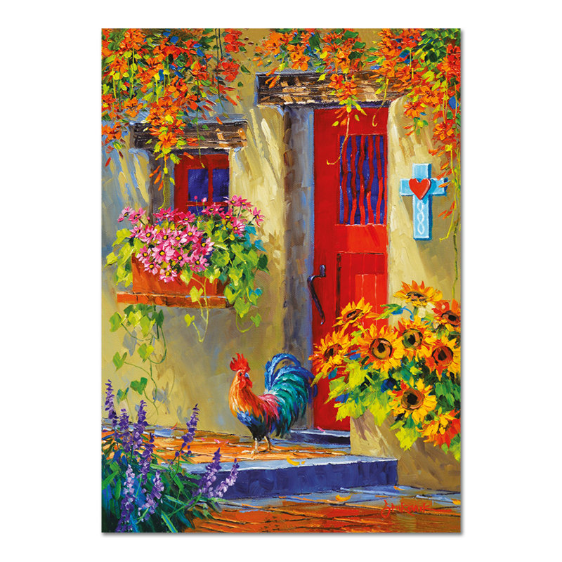 Fascinating Greeting of the Rooster by Mikki Senkarik - Unframed Painting on Glass, 95cm H x 65cm W