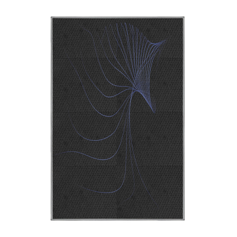 Tapis abstrait en laine noir / bleu / noir, Tapis de couloir 2 pi x 5 pi
