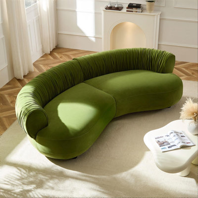 Canapé d'angle incurvé moderne, revêtement en velours vert