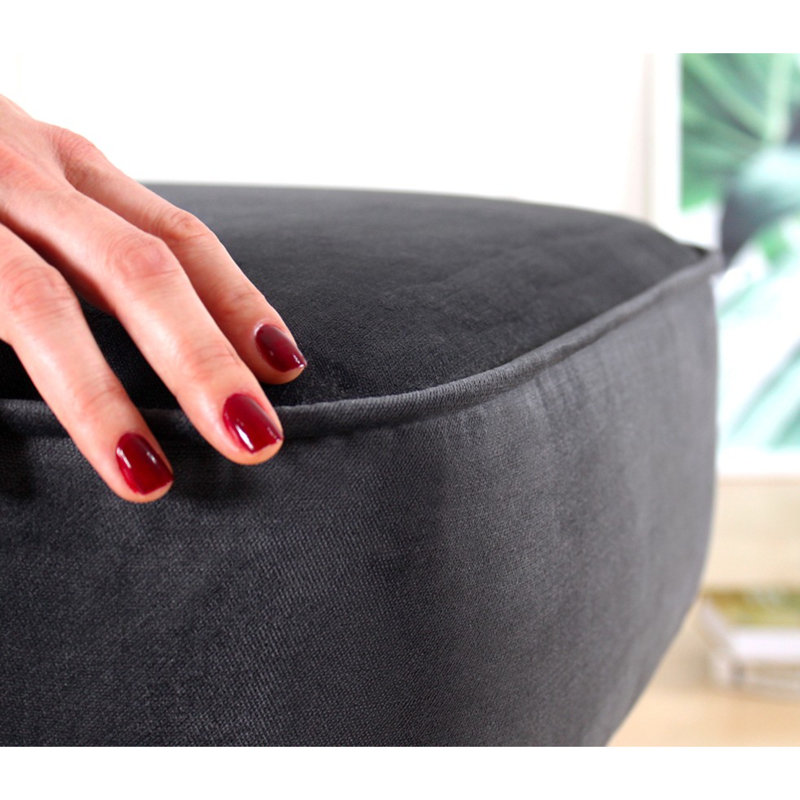Luxury Velvet Pouffe with Wooden Legs, Dark Grey | 17.7 x 17.7 x 16.9 inches | 100% Velvet, 35 DNS Orthopedic Sponge with 2.4-inch Thickness | Ideal for Bohemian & Scandinavian Décor, Stylish & Comfortable Accent