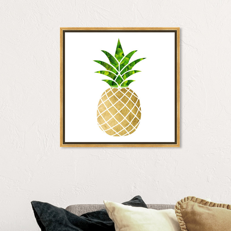 Fruits ananas - impression d'art graphique, Encadrement doré, H 12 po x l 12 po x P 1,5 po