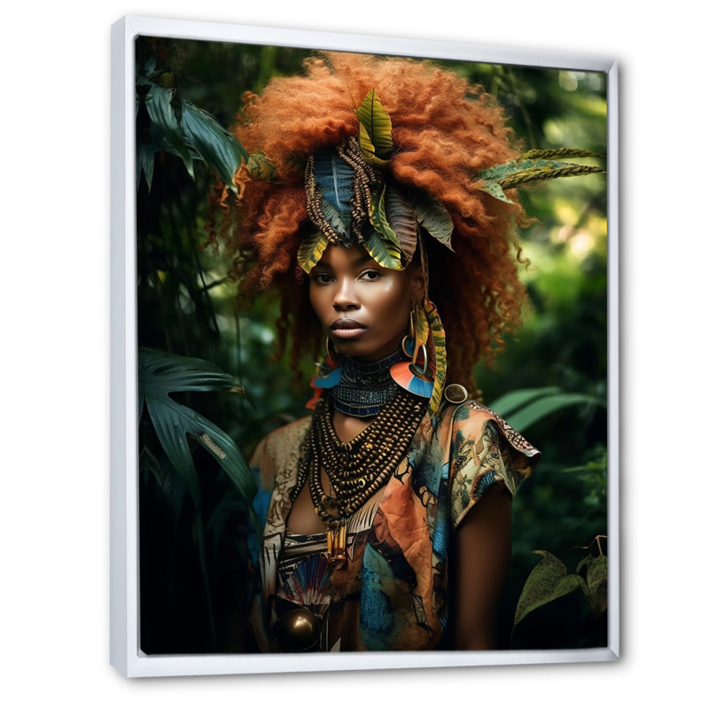 Afropunk Haute Couture Jungle Model I - Imprimé, H 20 po x l 12 po x P 1 po, Cadre flottant blanc