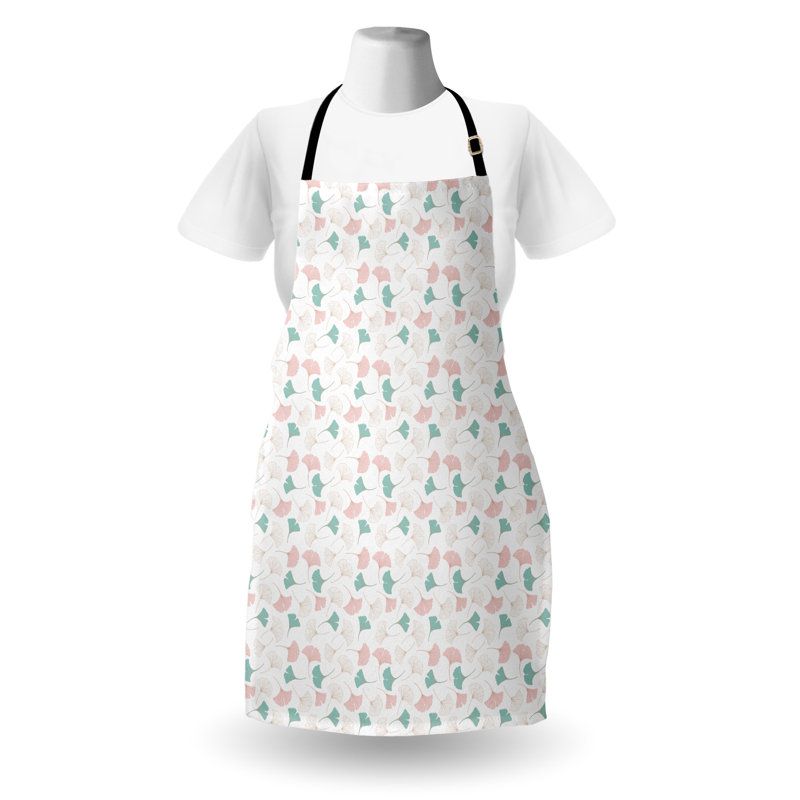 Dakota Fields Botanical Apron Unisex Ginkgo Leaves Wild Herbs Adult Size Rose Turquoise and White
