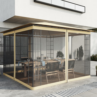 Paroi de remplacement pour filet de gazebo 10 pi X, beige - insectes et feuilles en bloc, s'adapte à la plupart des abris de jardin, filet de processus d'installation rapide pour patio, espace de patio à l'écart, matériau, paroi latérale à fermeture à glissière