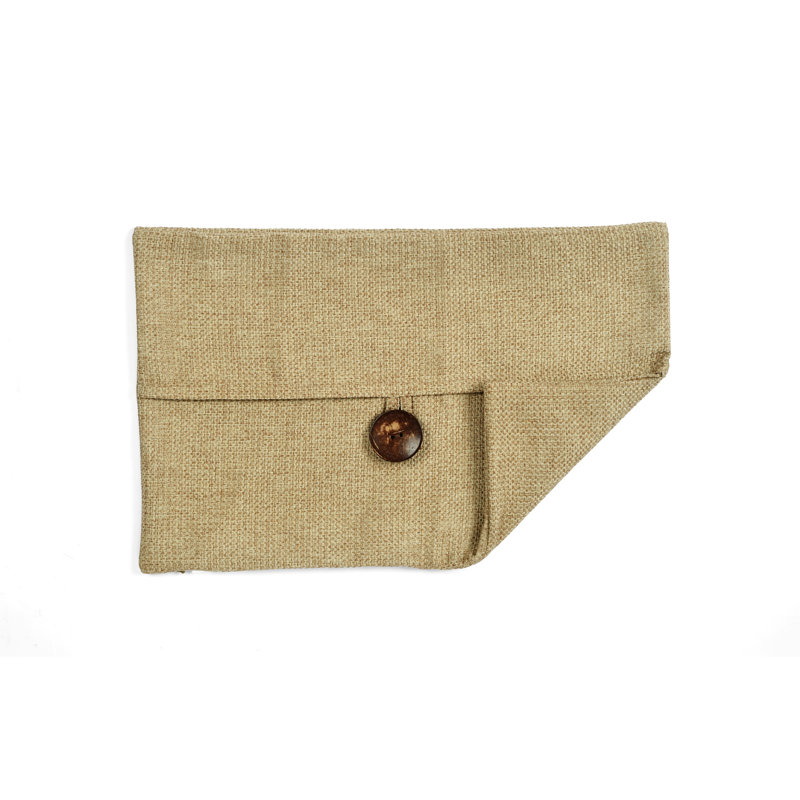 Taupe Linen Texture Button Lumbar Pillow Cover 13" x 20"