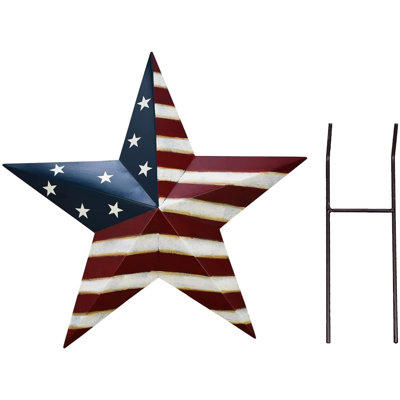 Metal Decor For 4Th Of July, American Flag Patriotic Star Ornament Independence Memorial Day Outdoor Garden Stake