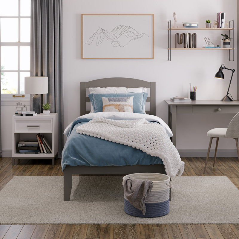 Lit plateforme en bois massif Elliana, Gris, Simple