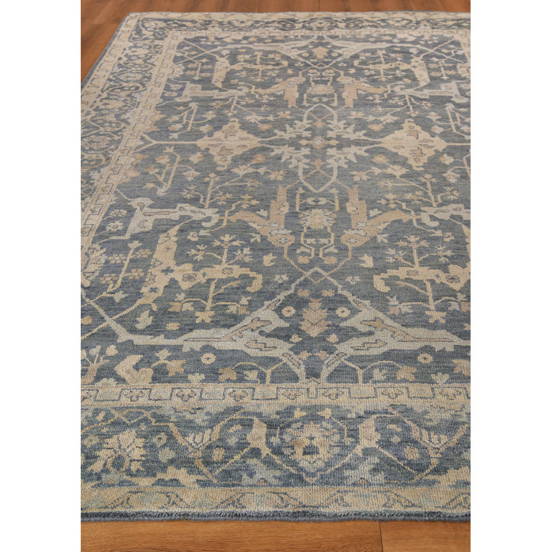 Antique Weave Oushak Oriental Hand Knotted Wool Blue/Beige Area Rug, Rectangle 9' x 12'