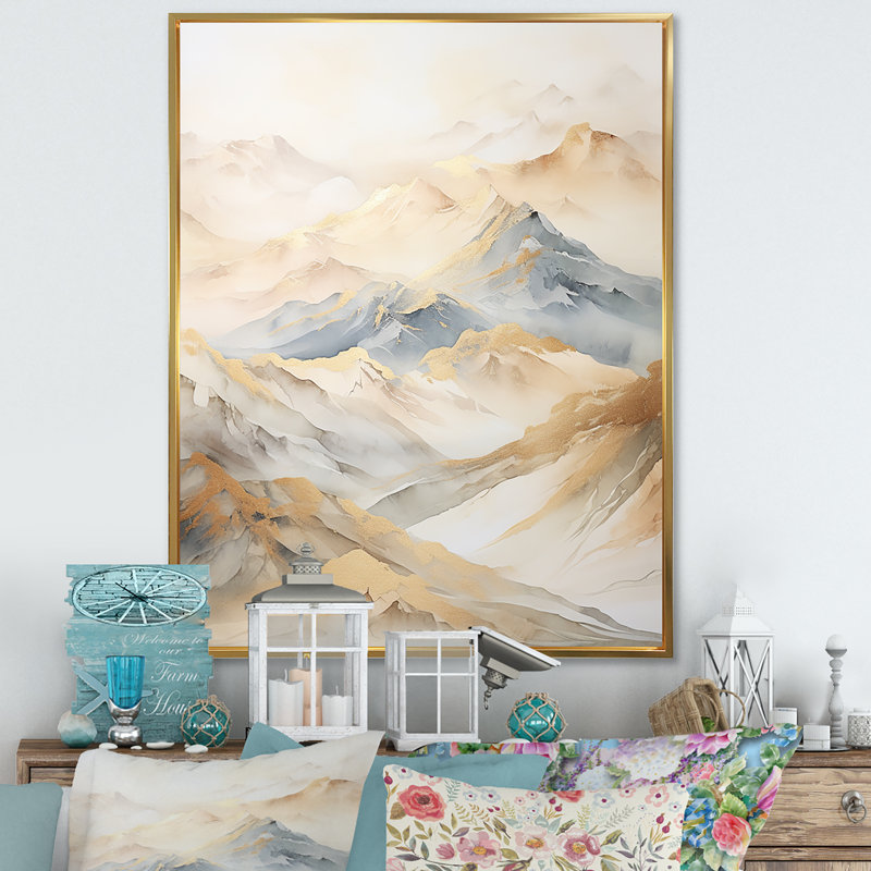 Majestic Mountain Peaks II, Cadre flottant doré, H 40 po x l 30 po