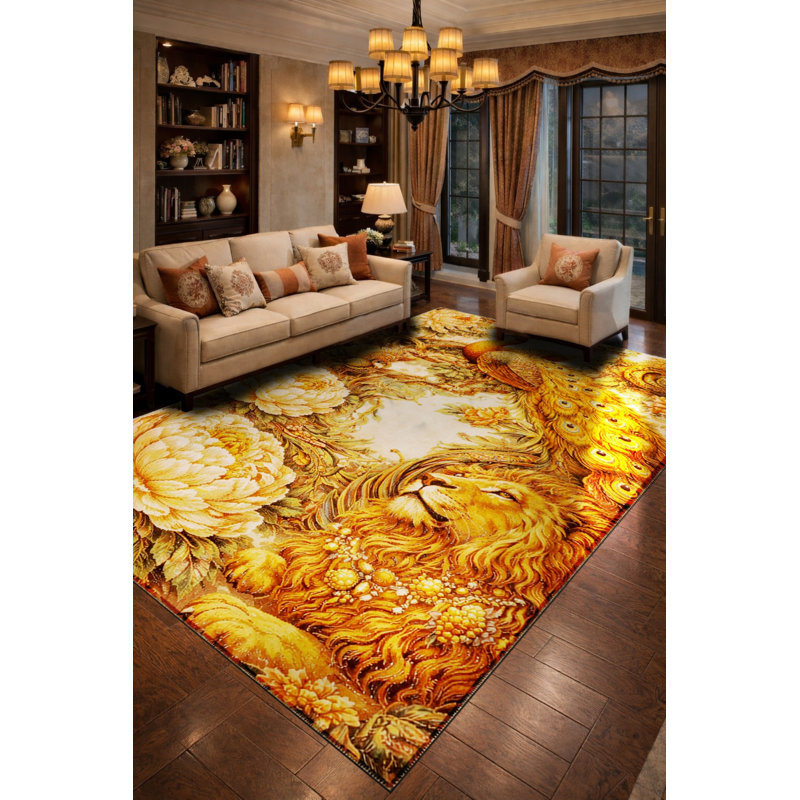 Tapis vert tissé à motif floral lavable Mosso, 3'3" x 4'11"