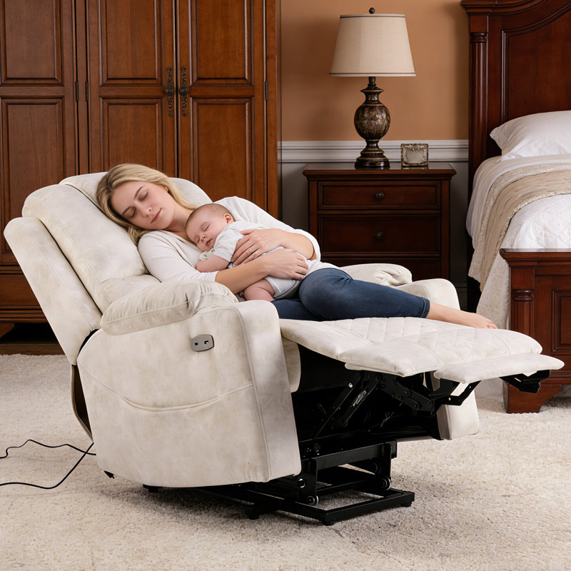 Carollynn Oversized Power Lift Chair for Elderly, Recliner with Heat & Massage,Cup Holders,Side Pockets, Beige