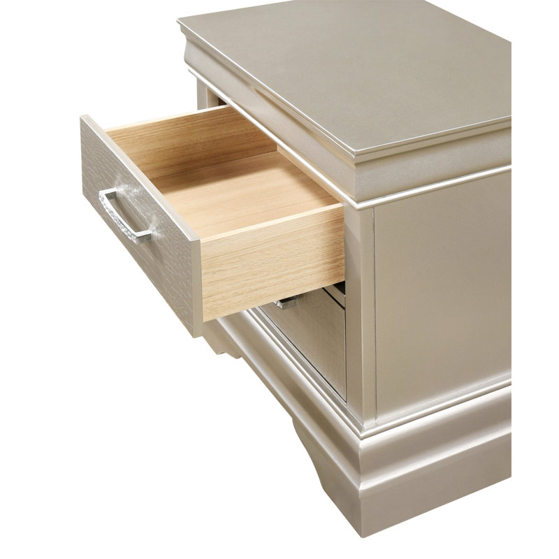 Table de chevet 2 tiroirs Caseville, Argent/blanc