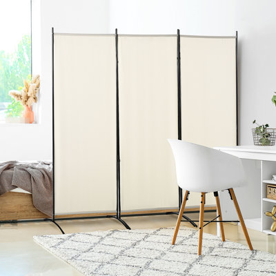 Cloison de séparation 3 pièces beige de 3 pi. Pliage à double charnière. Structure en métal. Gain de place. Cloison 73 po. H 73,5 po x L 99,5 po. P 20,02.