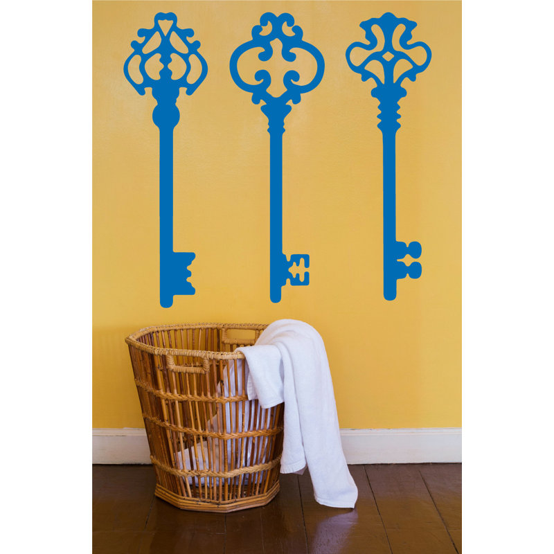 Décalcomanie murale clés squelettes, H 45 po x l 46 po x P 0,01 po, Bleu azur