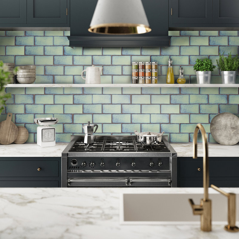 Antic Special 3" x 6" Ceramic Vintage Subway Tile, Special Aguamarina