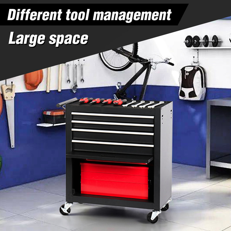 Coffre à outils roulant 4 - Acier robuste pour le rangement des outils dans les garages, les entrepôts, les ateliers, les ateliers de réparation