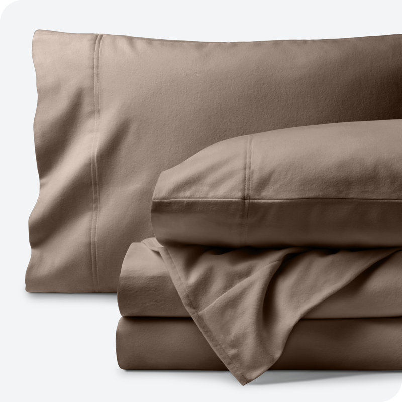 Taupe Organic Cotton Twin Flannel Sheet Set with Deep Pocket