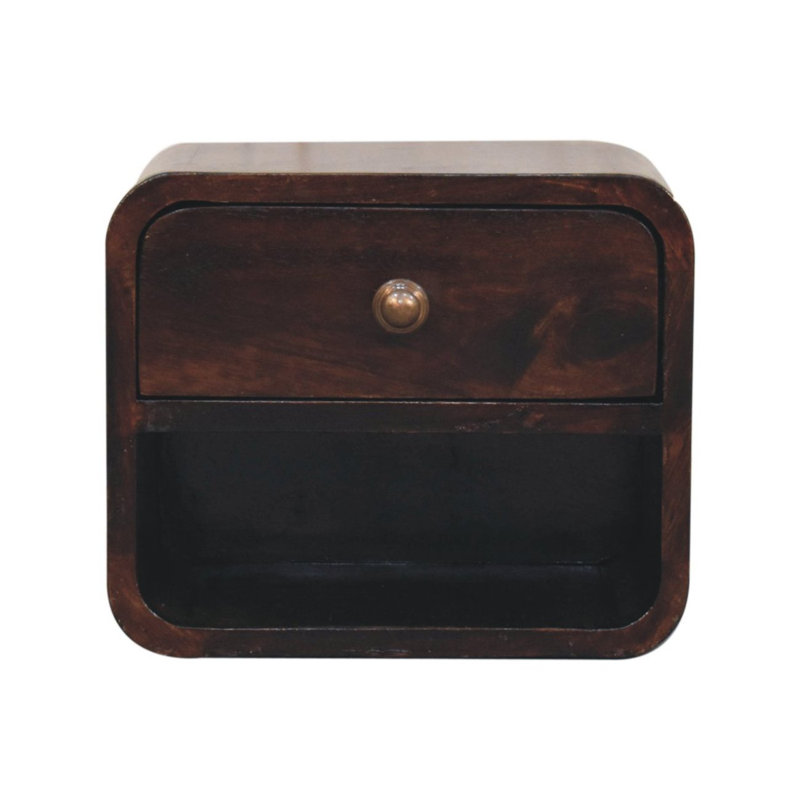 Artisan Furniture Solid Wood Mini Wall Mounted Bedside With Open Slot, Noyer